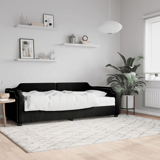 Sofá-cama, Sofá conversível com colchão 90x200 cm tecido preto