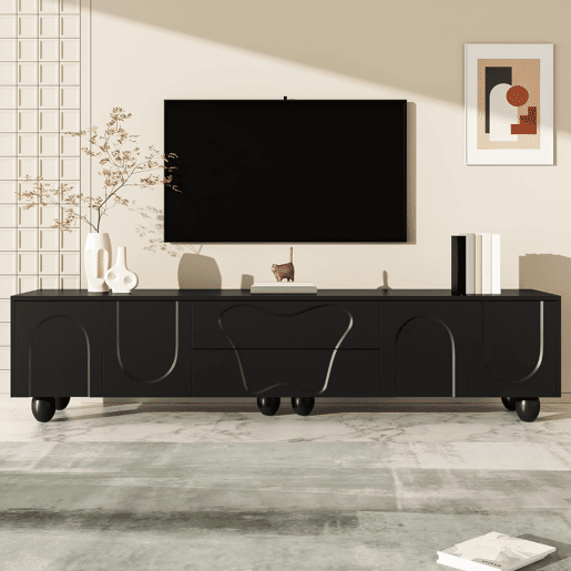 Móvel de TV 180 cm - Minimalista, elegante com pés de madeira - Preto