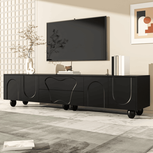 Móvel de TV 180 cm - Minimalista, elegante com pés de madeira - Preto