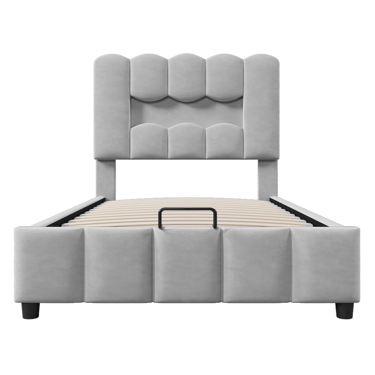 Cama tapizada 90x200 cm - led, hidráulica, cabecera ajustable, sin colchón - gris