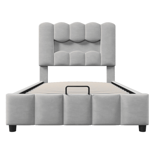 Cama estofada 90x200 cm - LED, hidráulica, cabeceira ajustável, sem colchão - Cinza