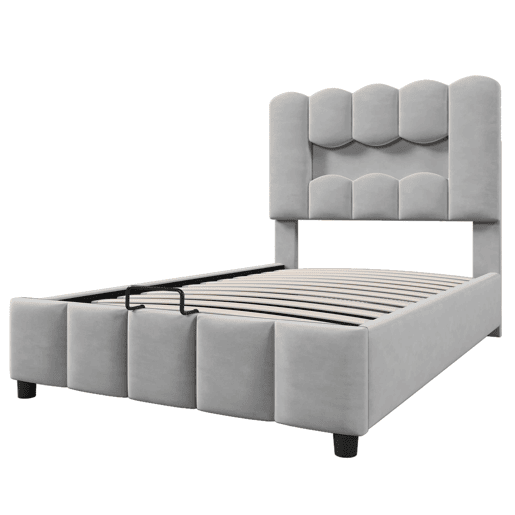 Cama estofada 90x200 cm - LED, hidráulica, cabeceira ajustável, sem colchão - Cinza