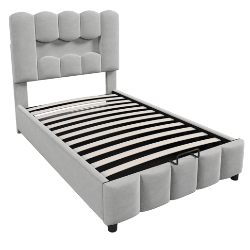 Cama estofada 90x200 cm - LED, hidráulica, cabeceira ajustável, sem colchão - Cinza