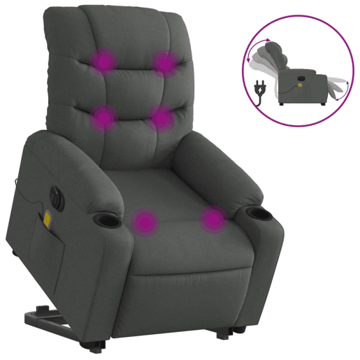 Poltrona elétrica elevatória massagens - Poltrona relax tecido cinzento-escuro