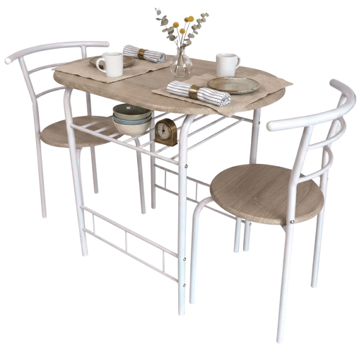 Conjunto de mesa de cozinha Butterfly com 2 cadeiras, mesa fixa, melamina branca e carvalho Sonoma