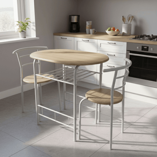 Conjunto de mesa de cozinha Butterfly com 2 cadeiras, mesa fixa, melamina branca e carvalho Sonoma
