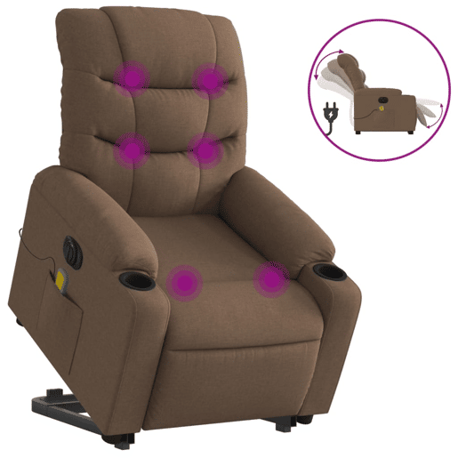 Poltrona elétrica elevatória massagens - Poltrona relax tecido castanho Poltrona elétrica elevatória massagens - Poltrona relax tecido castanho
