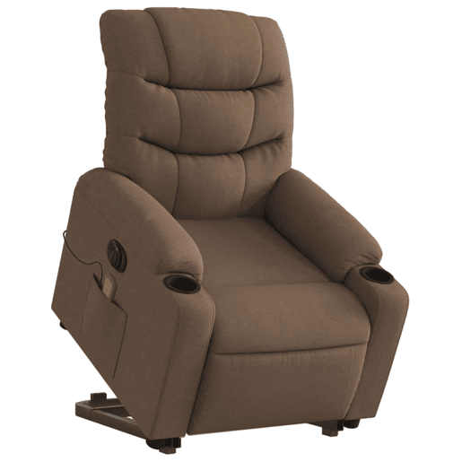 Poltrona elétrica elevatória massagens - Poltrona relax tecido castanho Poltrona elétrica elevatória massagens - Poltrona relax tecido castanho