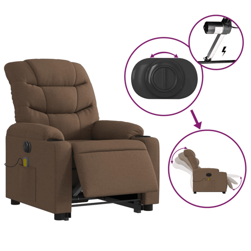 Poltrona elétrica elevatória massagens - Poltrona relax tecido castanho Poltrona elétrica elevatória massagens - Poltrona relax tecido castanho