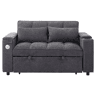 Sofá-cama 140,5 x 74 x 82 cm - 3 em 1, com encosto ajustável, USB, mesa oculta, porta-copos - Cinza