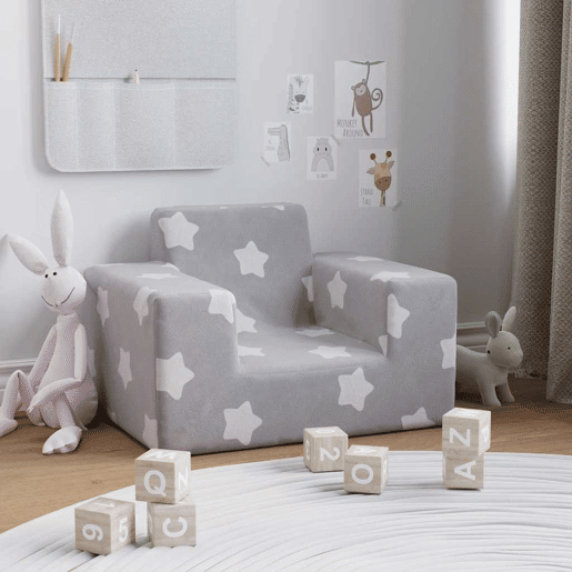 Sofá infantil, Sofá para criança de c estrelas pelúcia cinzento-claro Sofá infantil, Sofá para criança de c estrelas pelúcia cinzento-claro