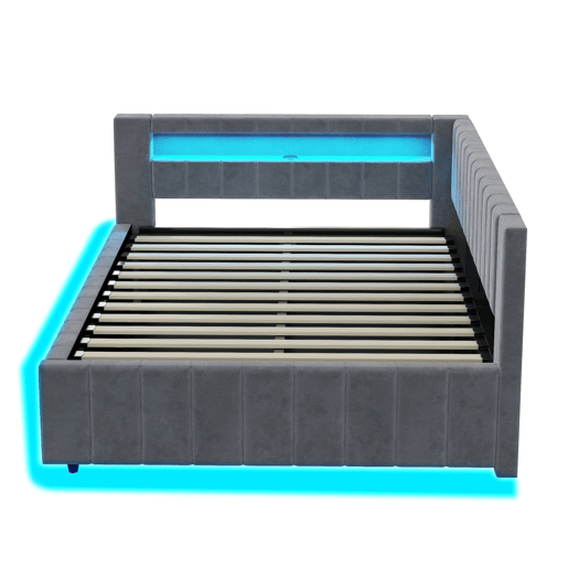 Sofá-cama 140x200 - Com armazenamento hidráulico, luz LED, porta USB, encosto, cabeceira, estrutura estável - Cinza Sofá-cama 140x200 - Com armazenamento hidráulico, luz LED, porta USB, encosto, cabeceira, estrutura estável - Cinza