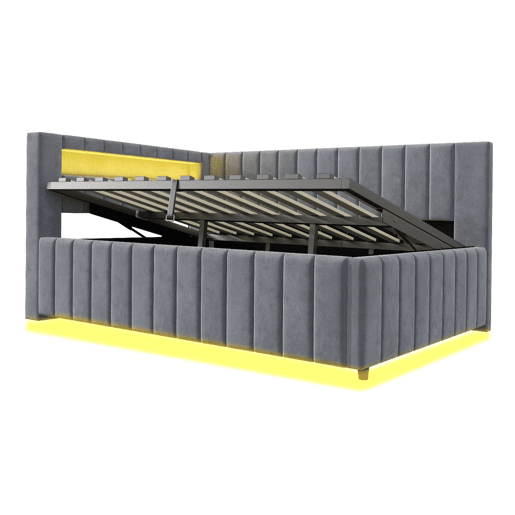 Sofá-cama 140x200 - Com armazenamento hidráulico, luz LED, porta USB, encosto, cabeceira, estrutura estável - Cinza Sofá-cama 140x200 - Com armazenamento hidráulico, luz LED, porta USB, encosto, cabeceira, estrutura estável - Cinza