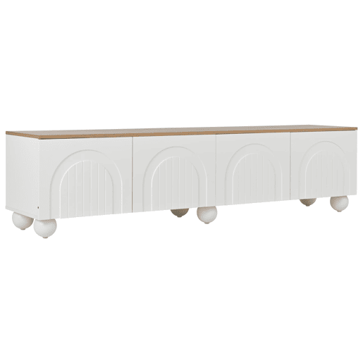 Móvel de TV 180x40x45 cm - 4 armários, 6 pés metálicos, adequado para TV de 80'' - Branco + Natural