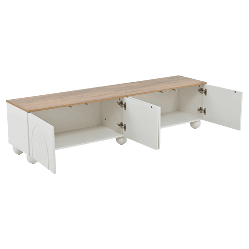 Móvel de TV 180x40x45 cm - 4 armários, 6 pés metálicos, adequado para TV de 80'' - Branco + Natural