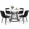 Conjunto de sala de jantar de 5 peças 100x100x76 cm - Mesa redonda com tampo em mármore + 4 cadeiras em veludo - Preto