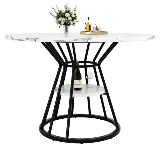 Conjunto de sala de jantar de 5 peças 100x100x76 cm - Mesa redonda com tampo em mármore + 4 cadeiras em veludo - Preto