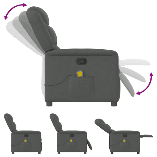 Poltrona de massagens reclinável - Poltrona relax tecido cinzento-escuro