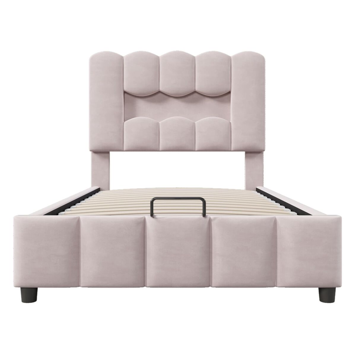Cama tapizada 90x200 cm - sin colchón, led, hidráulico, cabecero ajustable, terciopelo, rosa