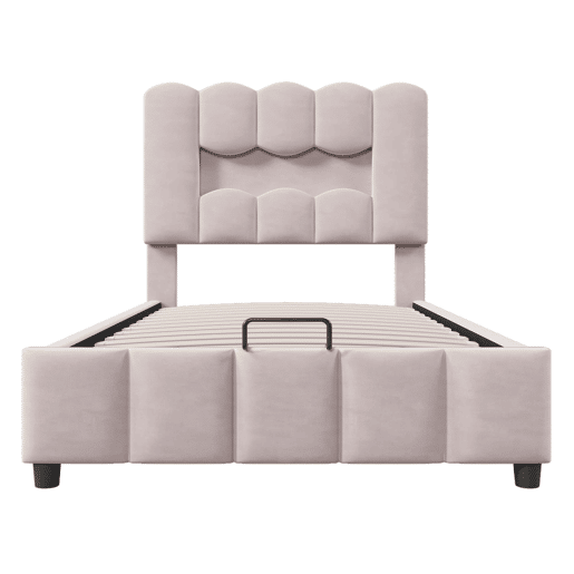Cama estofada 90x200 cm - Sem colchão, LED, hidráulica, cabeceira ajustável, Veludo, Rosa
