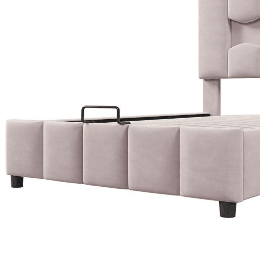 Cama estofada 90x200 cm - Sem colchão, LED, hidráulica, cabeceira ajustável, Veludo, Rosa