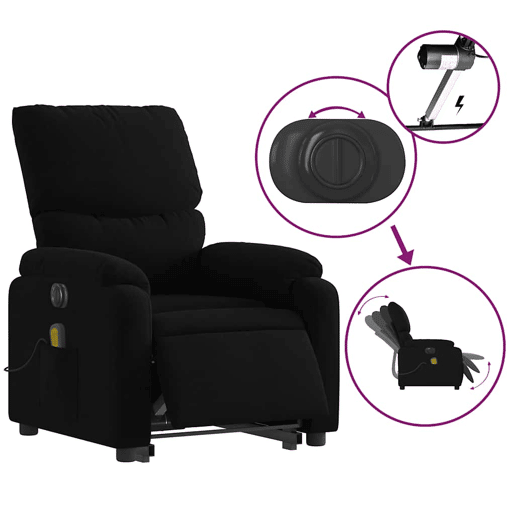 Poltrona elétrica elevatória massagens - Poltrona relax tecido preto