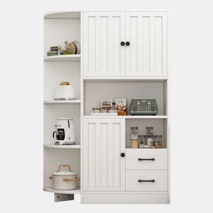 Armário de canto 104x35x155 cm - Vitrine com 3 portas e 2 gavetas, 14 compartimentos - Branco