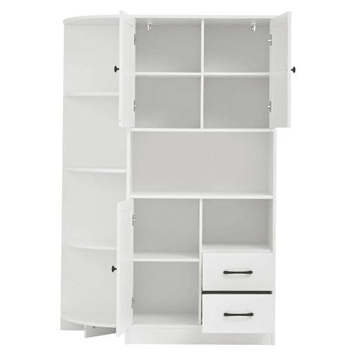 Armário de canto 104x35x155 cm - Vitrine com 3 portas e 2 gavetas, 14 compartimentos - Branco