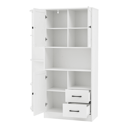Armário de canto 104x35x155 cm - Vitrine com 3 portas e 2 gavetas, 14 compartimentos - Branco