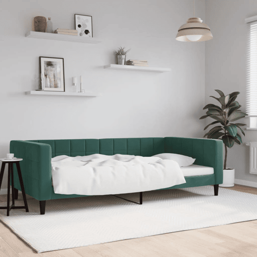 Sofá-cama, Sofá conversível 100x200 cm veludo verde-escuro