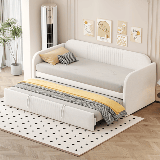 Sofá-cama extensível 90180*190 cm - Com riscas verticais, com estrado, multifuncional - Bege