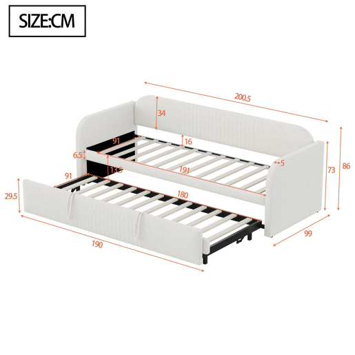 Sofá-cama extensível 90180*190 cm - Com riscas verticais, com estrado, multifuncional - Bege
