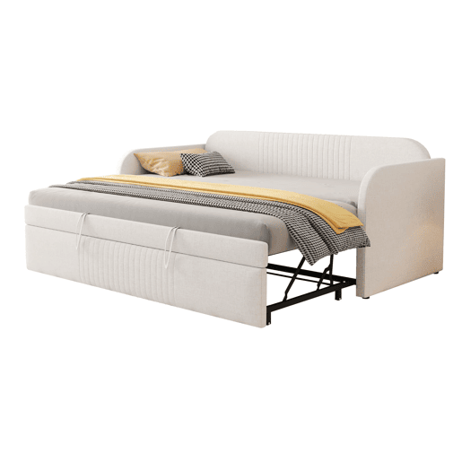 Sofá-cama extensível 90180*190 cm - Com riscas verticais, com estrado, multifuncional - Bege