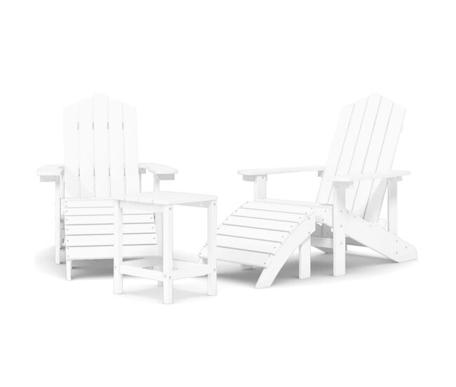 Sillas de jardín adirondack - sillas de exterior con reposapiés y mesa hdpe blanco