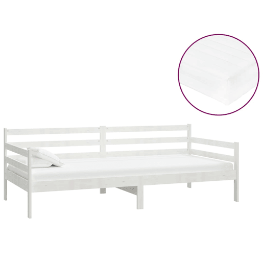 Sofá-cama, Sofá conversível com colchão 90x200 cm pinho maciço branco