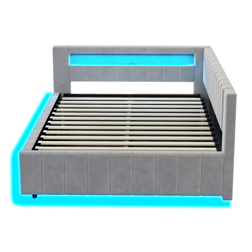 Sofá-cama 140x200 - Com armazenamento hidráulico, luz LED, porta USB, encosto, cabeceira, estrutura estável - Cinza claro Sofá-cama 140x200 - Com armazenamento hidráulico, luz LED, porta USB, encosto, cabeceira, estrutura estável - Cinza claro