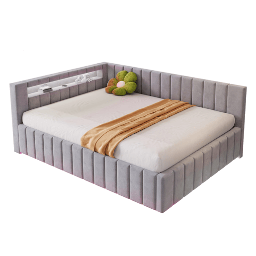 Sofá-cama 140x200 - Com armazenamento hidráulico, luz LED, porta USB, encosto, cabeceira, estrutura estável - Cinza claro Sofá-cama 140x200 - Com armazenamento hidráulico, luz LED, porta USB, encosto, cabeceira, estrutura estável - Cinza claro