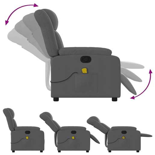 Poltrona de massagens reclinável - Poltrona relax tecido cinzento-escuro