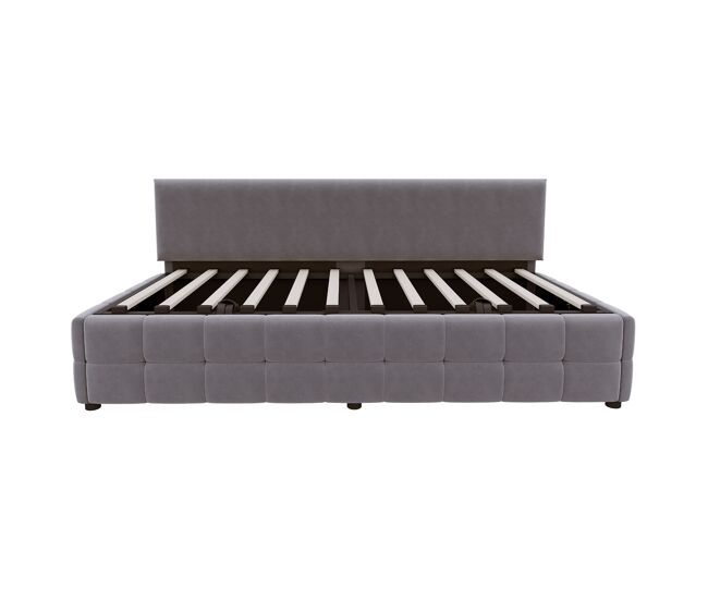 Cama multifuncional 90x200 cm - con almacenamiento hidráulico, respaldo sin brazos, patrón a cuadros - gris oscuro