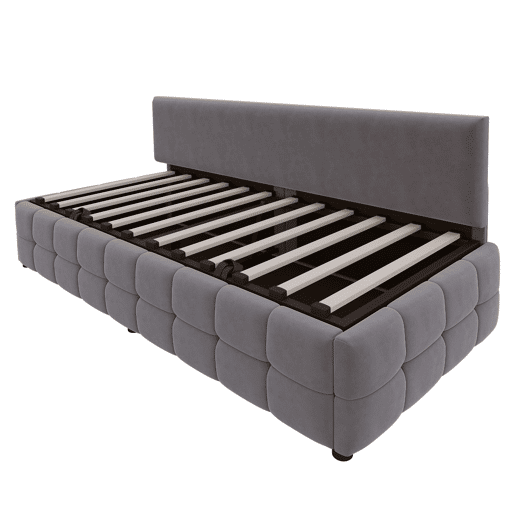 Cama multifuncional 90x200 cm - Com arrumação hidráulica, encosto sem braços, padrão xadrez - Cinza escuro