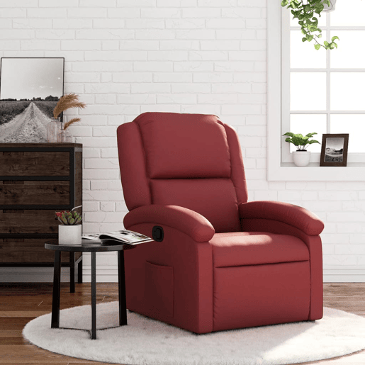 Poltrona reclinável - Poltrona relax couro artificial vermelho tinto