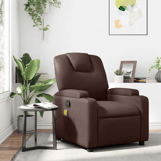 Poltrona de massagens reclinável - Poltrona relax couro artificial castanho