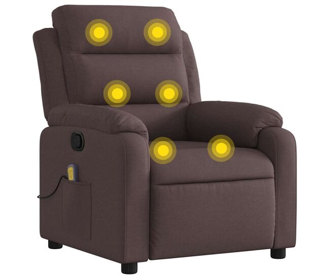 Sillón de masaje reclinable - sillón relax de tela marrón oscuro