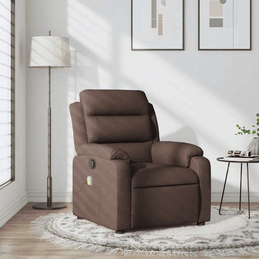 Poltrona de massagens reclinável - Poltrona relax tecido castanho-escuro Poltrona de massagens reclinável - Poltrona relax tecido castanho-escuro