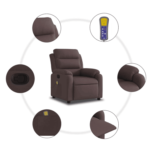 Poltrona de massagens reclinável - Poltrona relax tecido castanho-escuro Poltrona de massagens reclinável - Poltrona relax tecido castanho-escuro