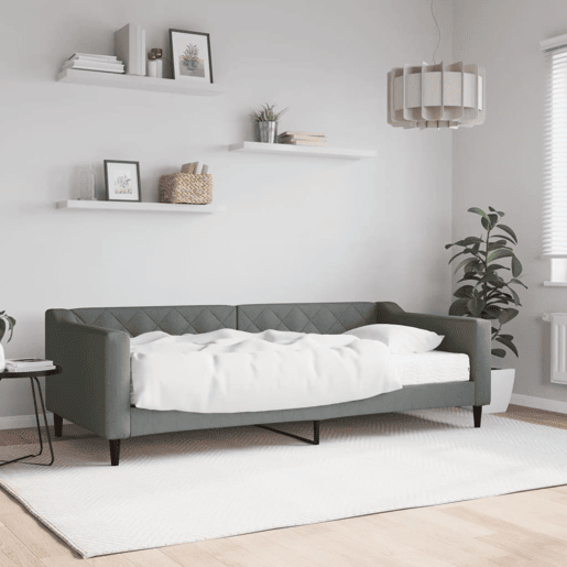 Sofá-cama, Sofá conversível com colchão 90x200 cm tecido cinzento-escuro