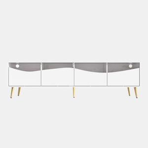 Móvel de TV 180x40x50 cm - com iluminação LED, frente em vidro, pés metálicos dourados - Branco