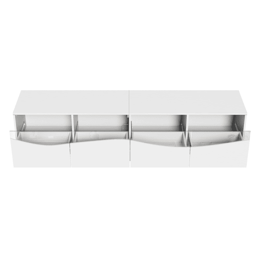 Móvel de TV 180x40x50 cm - com iluminação LED, frente em vidro, pés metálicos dourados - Branco