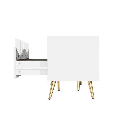 Móvel de TV 180x40x50 cm - com iluminação LED, frente em vidro, pés metálicos dourados - Branco