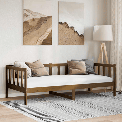 Sofá-cama, Sofá conversível 90x200 cm madeira de pinho maciça castanho mel